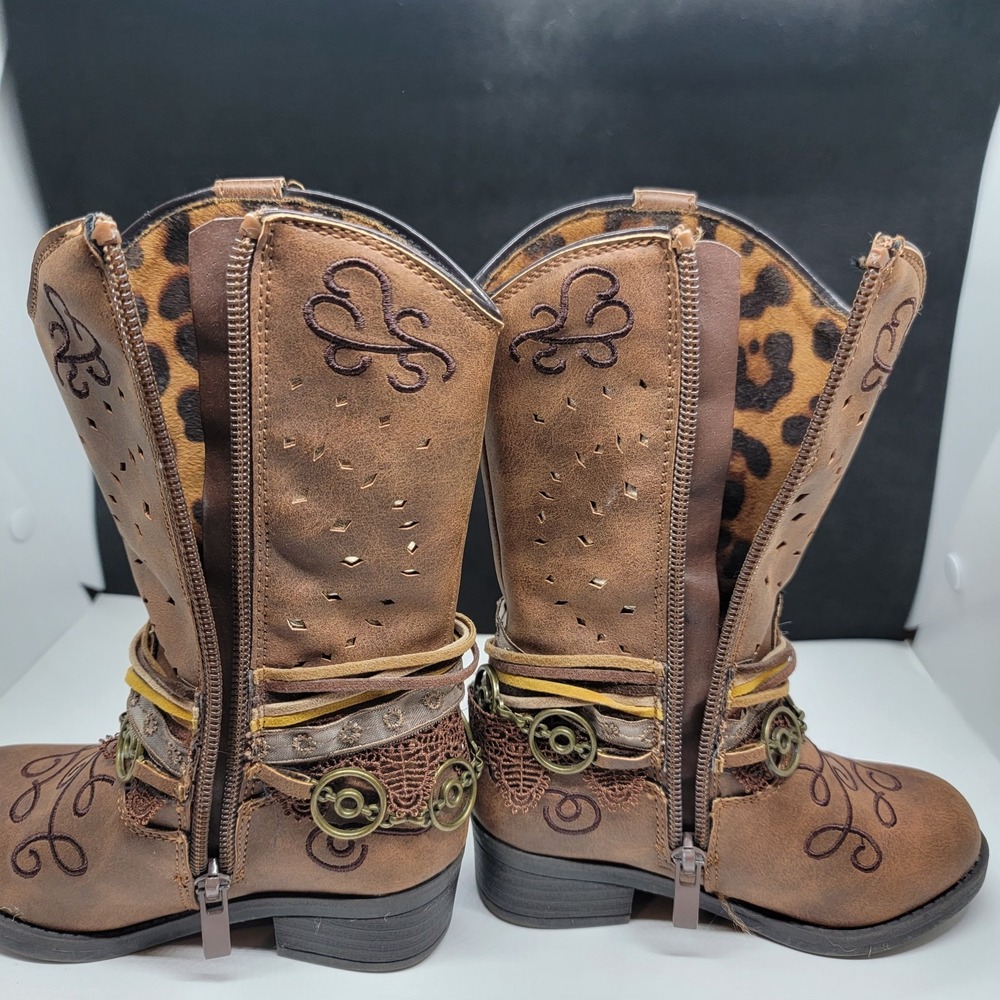 Rodeo Ropers Toddler Youth Size 8M Brown Bling  Western Cowboy Zip Up Boots - Picture 6 of 11